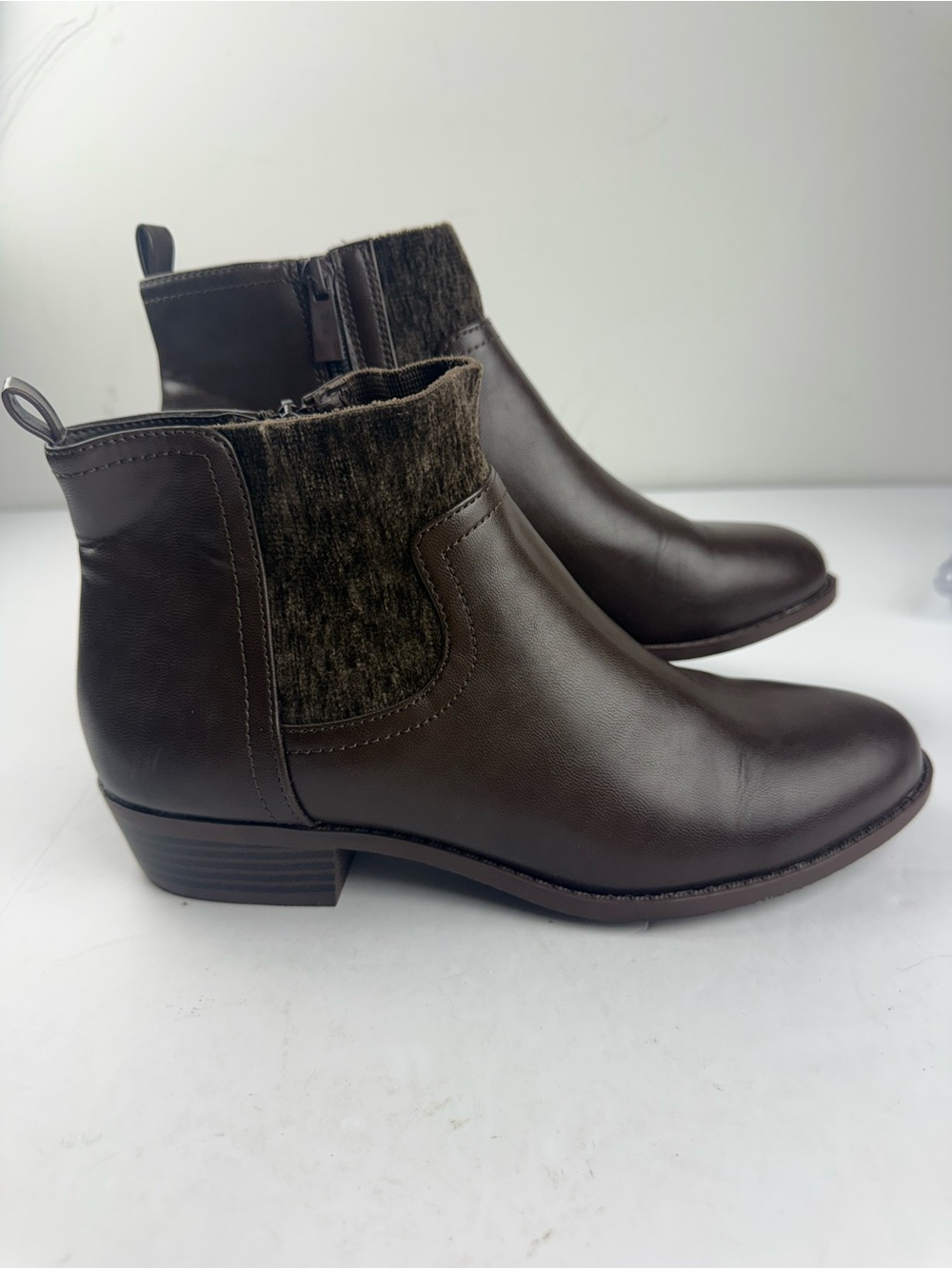 Torrid Womens 7.5WW Brown Faux Leather Ankle Boots Booties Side Zip